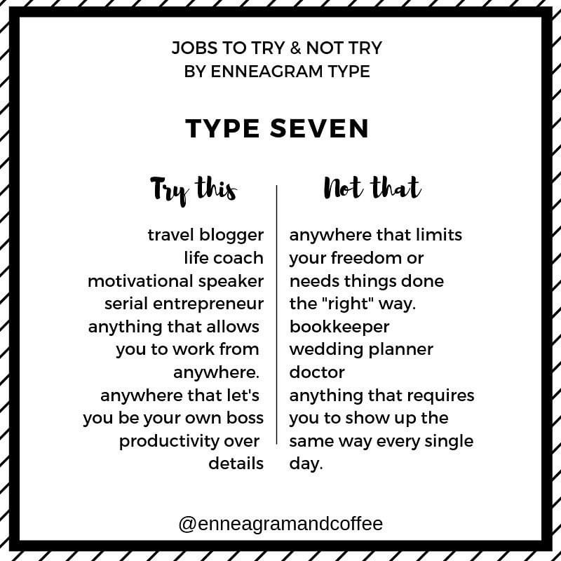 text list of careers for the enneagram 7 as suggested by enneagram and coffee